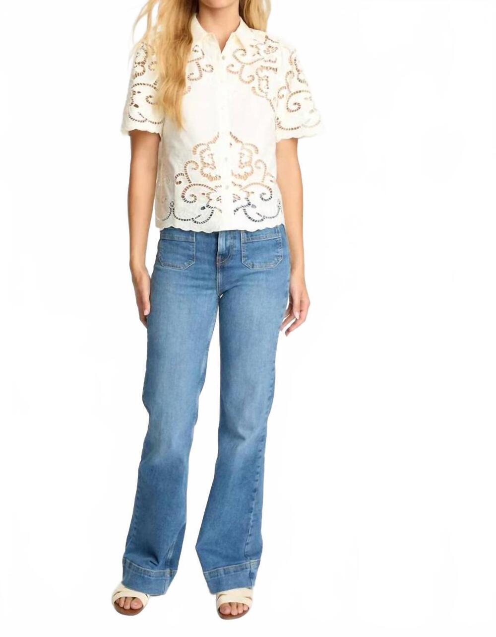 NEW CABALLERO kenzie button front top in cloud cream